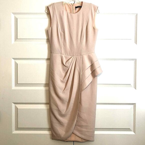 BADGLEY MISCHKA Asymmetric Side Peplum Sleeveless Midi Dress Blush 6 MSRP $395 - Picture 1 of 5
